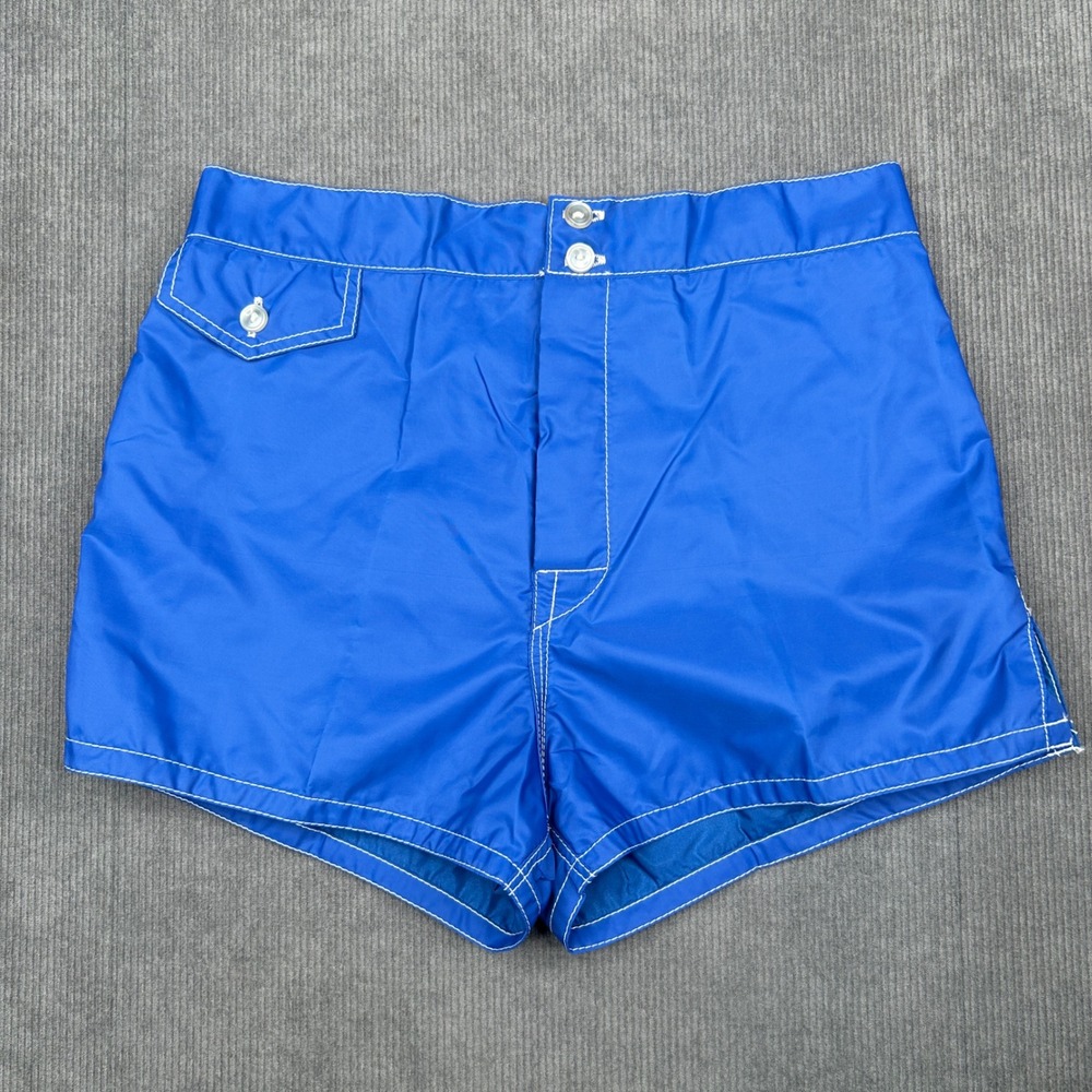 Birdwell Beach Britches Board y2k Shorts Blue Nylon Surf Trunks Size 30 Vintage